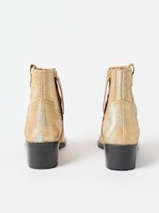 Oliver Bonas Gold Iridescent Heeled Western Cowboy Boots - Image 5 of 8