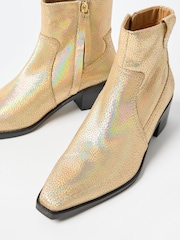 Oliver Bonas Gold Iridescent Heeled Western Cowboy Boots - Image 6 of 8