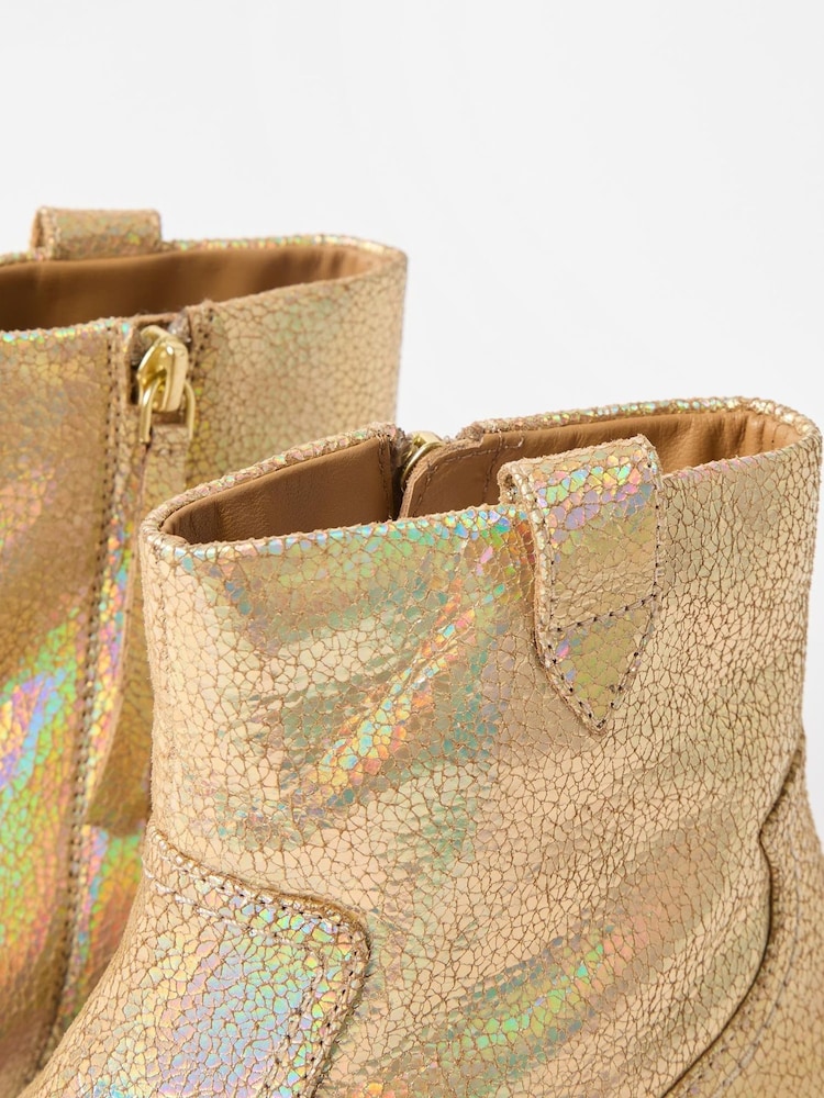 Oliver Bonas Gold Iridescent Heeled Western Cowboy Boots - Image 8 of 8