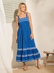 Azul - Friends Like These Millie Mackintosh Crinkle Lace Trim Tiered Midi Sun Dress - Imagen 1 de 4