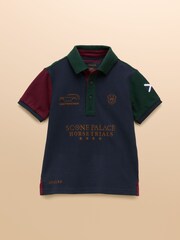 Joules Official Scone Navy Colourblock Kids Pique Polo Shirt - Image 1 of 5