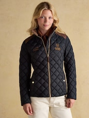 Joules Official Scone Navy Showerproof Diamond Quilted Coat - Image 1 of 12