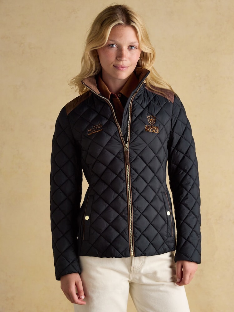 Joules Official Scone Navy Showerproof Diamond Quilted Coat - Image 1 of 12