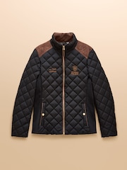 Joules Official Scone Navy Showerproof Diamond Quilted Coat - Image 12 of 12
