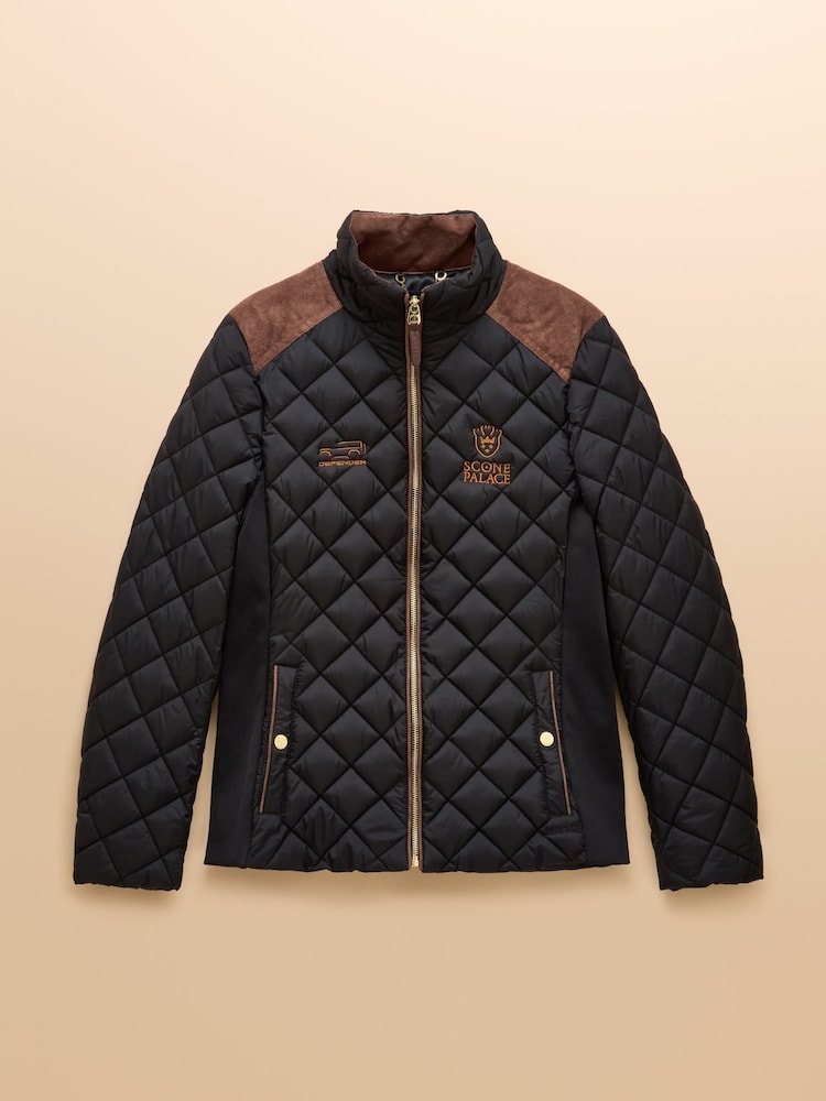 Joules Official Scone Navy Showerproof Diamond Quilted Coat - Image 12 of 12