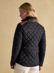 Joules Official Scone Navy Showerproof Diamond Quilted Coat - Image 2 of 12