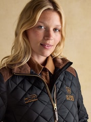 Joules Official Scone Navy Showerproof Diamond Quilted Coat - Image 3 of 12