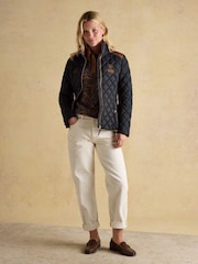 Joules Official Scone Navy Showerproof Diamond Quilted Coat - Image 4 of 12