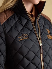 Joules Official Scone Navy Showerproof Diamond Quilted Coat - Image 7 of 12