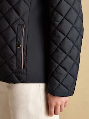 Joules Official Scone Navy Showerproof Diamond Quilted Coat - Image 9 of 12