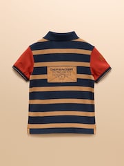 Joules Official Burghley Orange Stripe Kids Pique Polo Shirt - Image 2 of 4