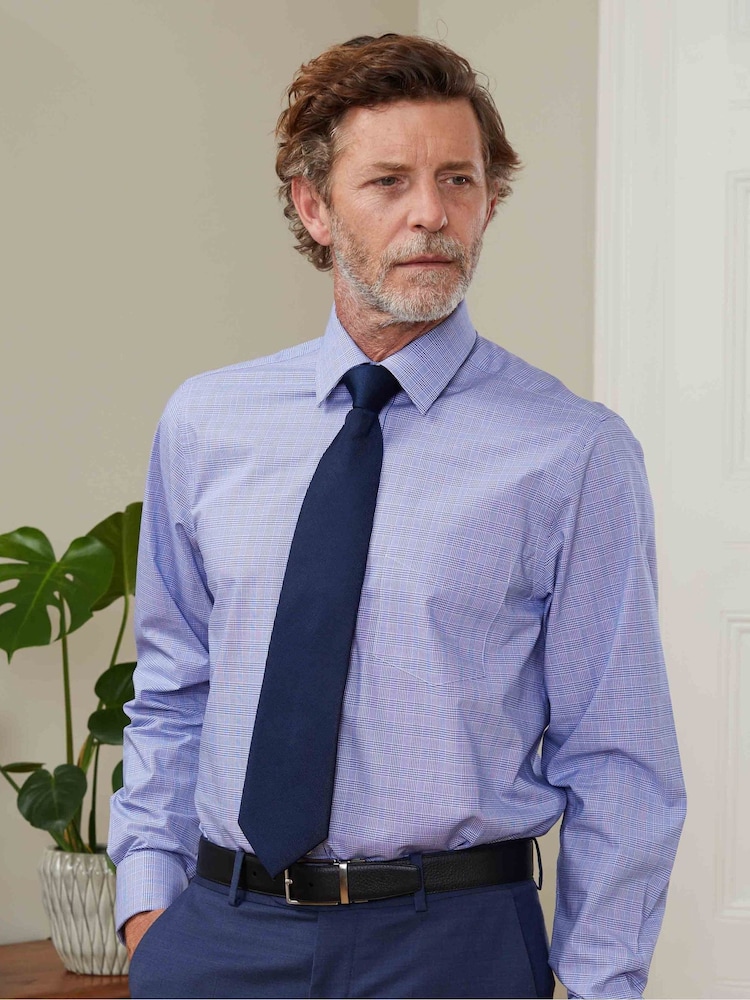 The Savile Row Company Classic Fit Blue PoW Check Formal 100% Cotton Shirt - Image 1 of 7