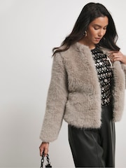 Joanna Hope Grey Cropped Faux Fur Jacket - Image 1 of 4