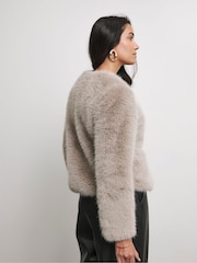 Joanna Hope Grey Cropped Faux Fur Jacket - Image 3 of 4