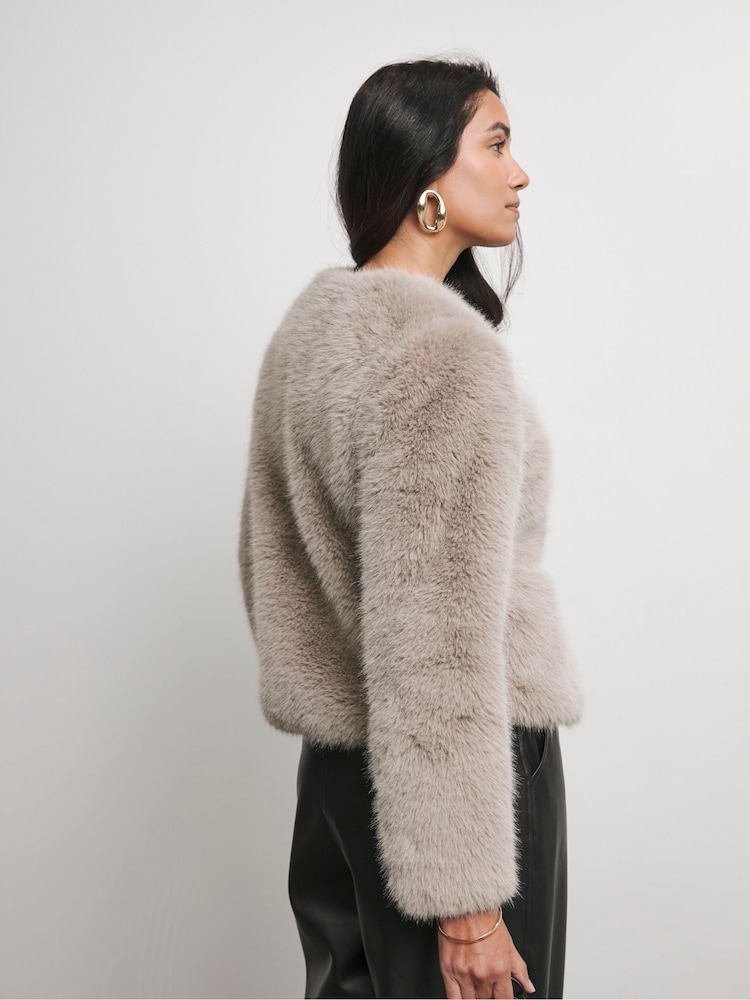 Joanna Hope Grey Cropped Faux Fur Jacket - Image 3 of 4