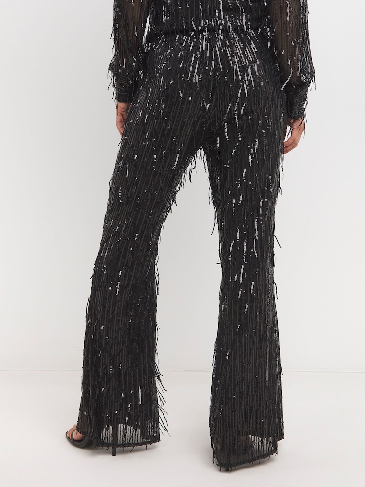 Joanna Hope Sequin Tassel Black Flared Trousers - Image 2 of 4 Joanna Hope Sequin Tassel Black Flared Trousers - Image 2 of 4