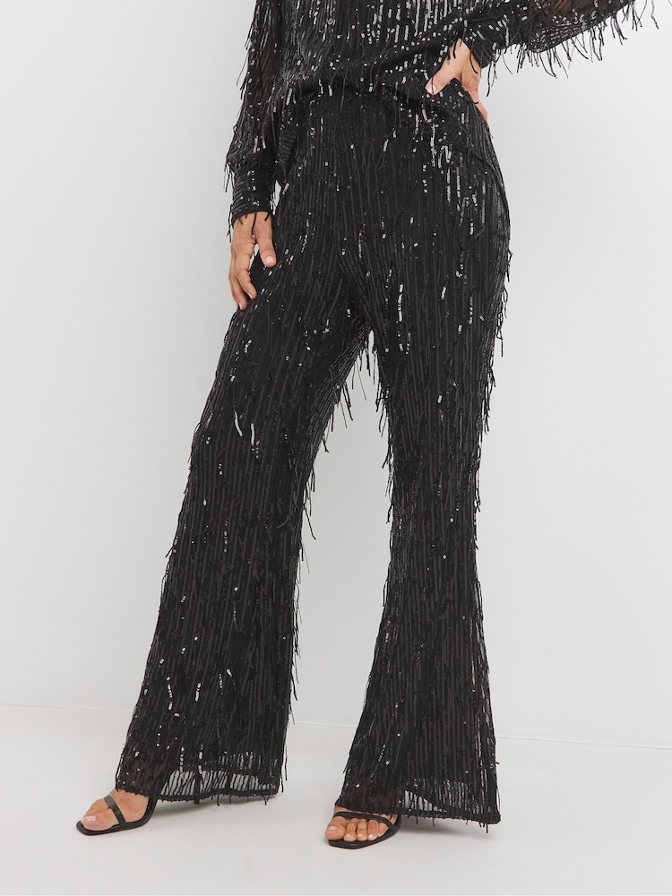 Joanna Hope Sequin Tassel Black Flared Trousers - Image 4 of 4