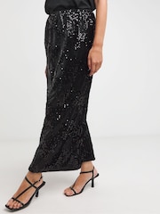 JD Williams Black Sequin Column Midaxi Skirt - Image 3 of 4