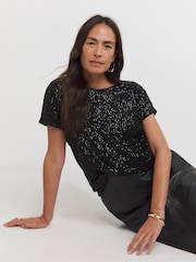 Negro - JD Williams Sequin Longline Top - Imagen 1 de 4
