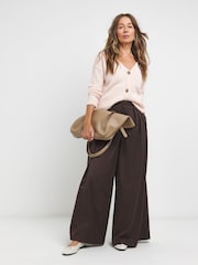 JD Williams Chocolate Ultimate Wide Leg Chocolate Trousers - Image 1 of 4