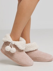 Simply Be Pink Wide Fit Bootie Slippers - Image 1 of 4
