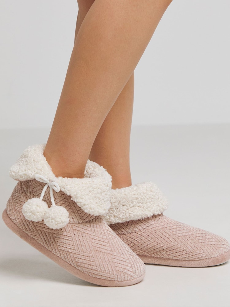 Simply Be Pink Wide Fit Bootie Slippers - Image 1 of 4 Simply Be Pink Wide Fit Bootie Slippers - Image 1 of 4
