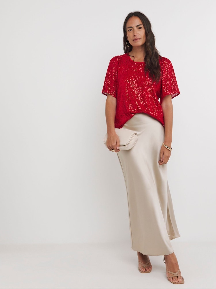 Rojo - JD Williams Sequin Angel Sleeve Top - Imagen 1 de 4
