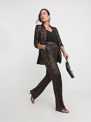 JD Williams Sequin Chocolate Slim Leg Trousers - Image 1 of 4