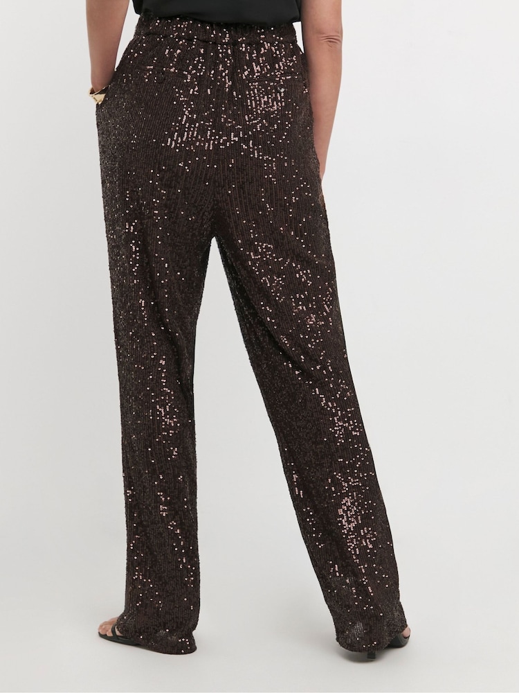 JD Williams Sequin Chocolate Slim Leg Trousers - Image 2 of 4