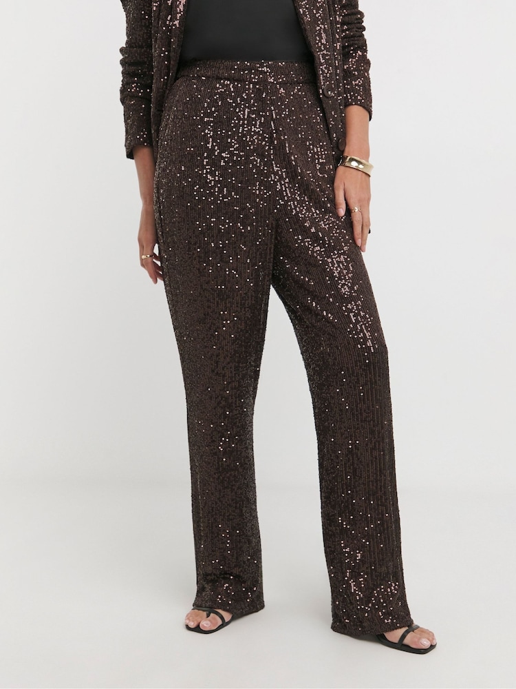 JD Williams Sequin Chocolate Slim Leg Trousers - Image 3 of 4
