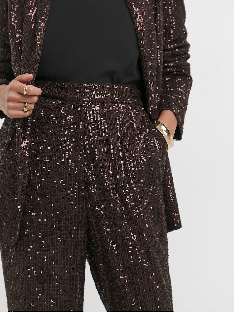 JD Williams Sequin Chocolate Slim Leg Trousers - Image 4 of 4