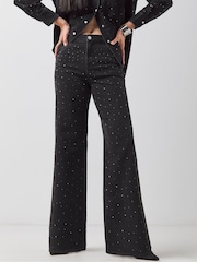 JD Williams Black Embellished Wide Leg Jeans - Image 3 of 5