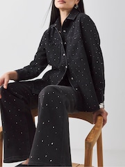JD Williams Black Embellished Wide Leg Jeans - Image 4 of 5