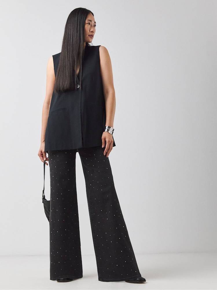 JD Williams Black Embellished Wide Leg Jeans - Image 5 of 5