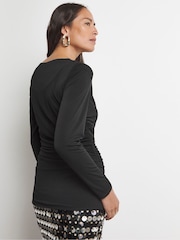 Joanna Hope Ruched Black Top With Bow - Image 3 of 4