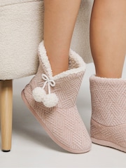 Simply Be Pink Bootie Slippers In Extra Wide Fit - Image 1 of 4