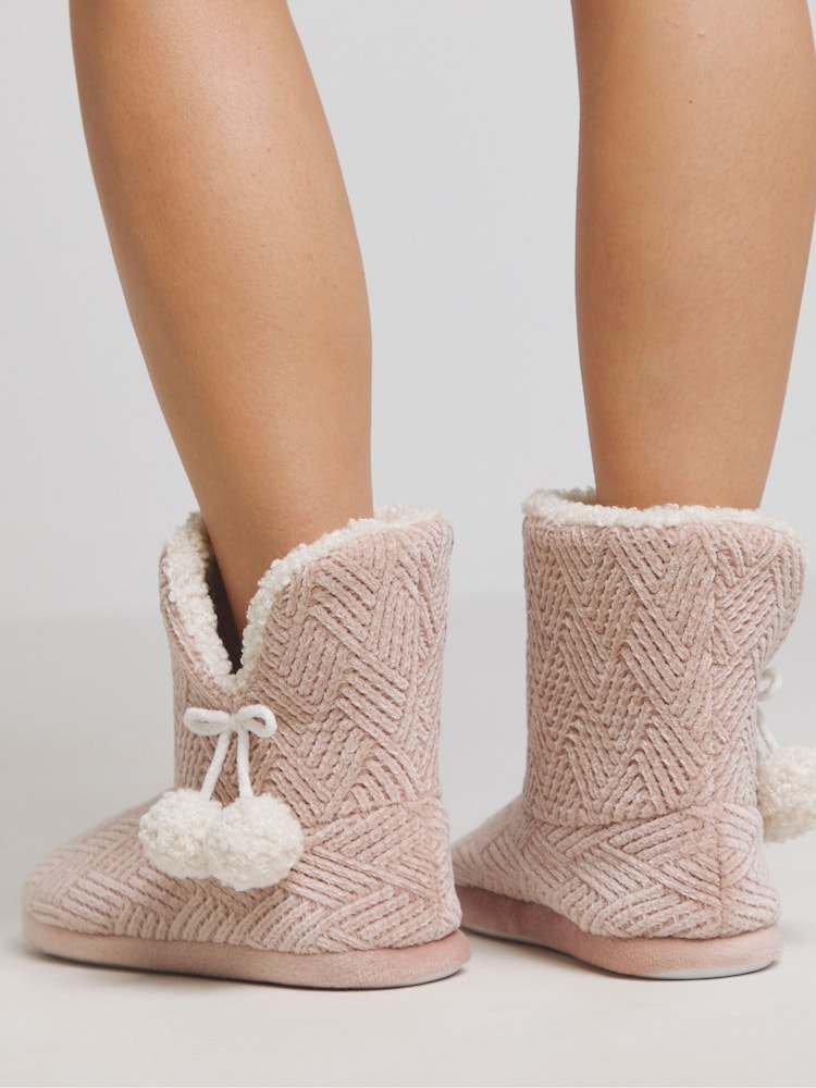 Simply Be Pink Bootie Slippers In Extra Wide Fit - Image 2 of 4 Simply Be Pink Bootie Slippers In Extra Wide Fit - Image 2 of 4