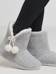Simply Be Grey Wide Fit Bootie Slippers - Image 1 of 4