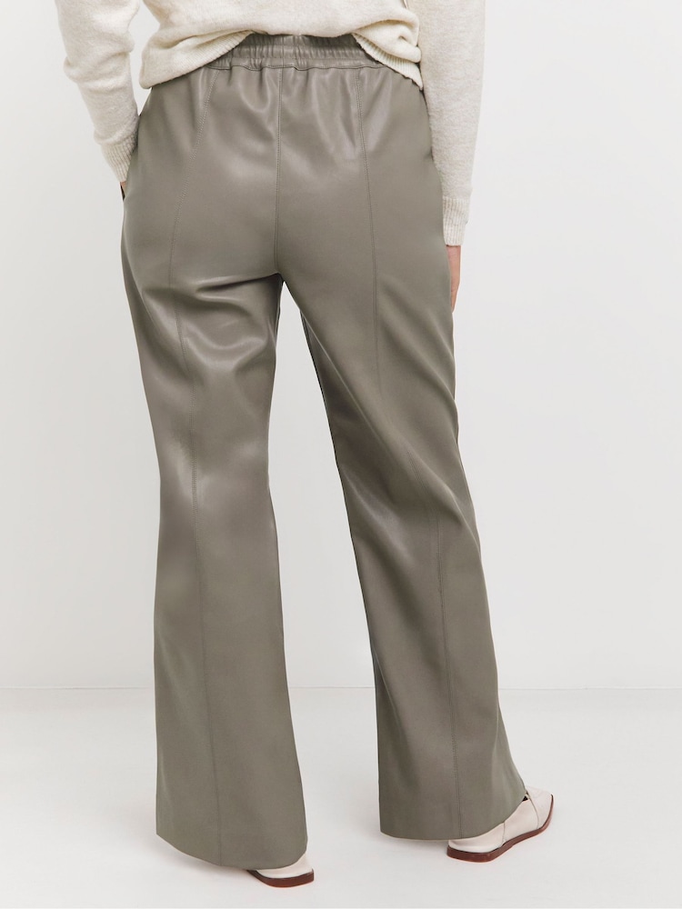 JD Williams Grey Leather Look PU Drawstring Wide Leg Trousers - Image 2 of 4