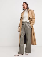 JD Williams Grey Leather Look PU Drawstring Wide Leg Trousers - Image 3 of 4