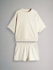 The Set Cream Short Sleeved Loopback Sweatshirt and Jogger Shorts Set - Image 1 of 5