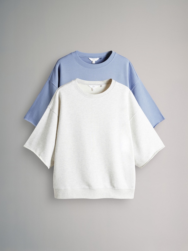 أزرق/رمادي - The Set 2 Pack Short Sleeved Loopback Short Sleeved Sweat Top - صورة 2 من 11