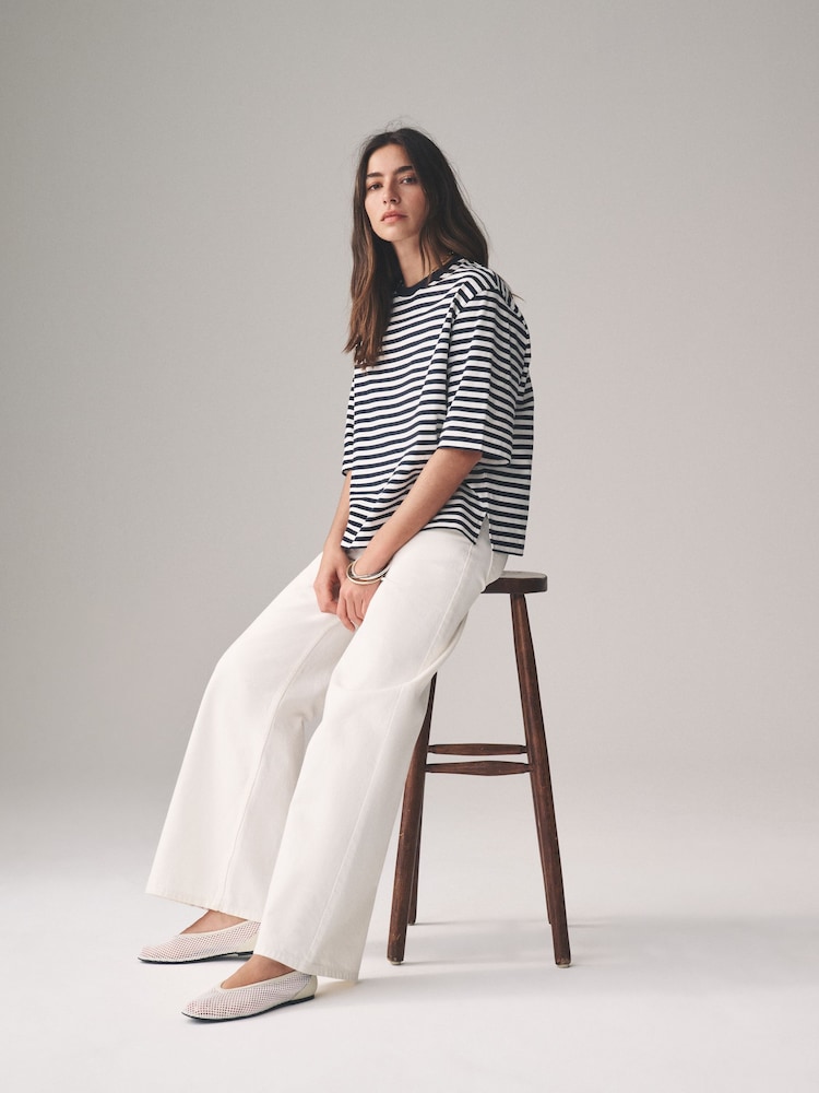 The Set Navy/White/Navy Stripe/Navy Spot 4 Pack Heavy Weight Relaxed T-Shirts - Image 1 of 17