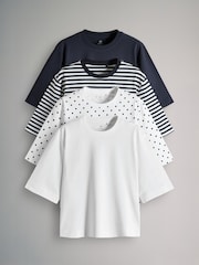 The Set Navy/White/Navy Stripe/Navy Spot 4 Pack Heavy Weight Relaxed T-Shirts - Image 2 of 17