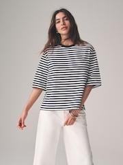 The Set Navy/White/Navy Stripe/Navy Spot 4 Pack Heavy Weight Relaxed T-Shirts - Image 5 of 17