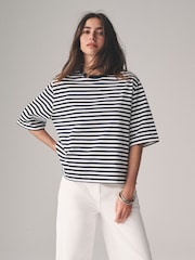 The Set Navy/White/Navy Stripe/Navy Spot 4 Pack Heavy Weight Relaxed T-Shirts - Image 6 of 17