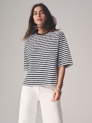 The Set Navy/White/Navy Stripe/Navy Spot 4 Pack Heavy Weight Relaxed T-Shirts - Image 7 of 17