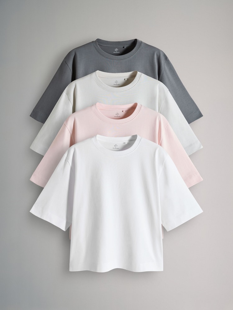 White/Light Grey/Light Pink/Slate Grey - The Set 4 Pack Heavy Weight Relaxed T-Shirts - Imagen 2 de 13