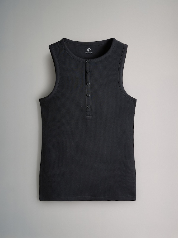 The Set Pink/Black/Cream/Stripe Ribbed Henley Vests 4 Pack - Image 10 of 15