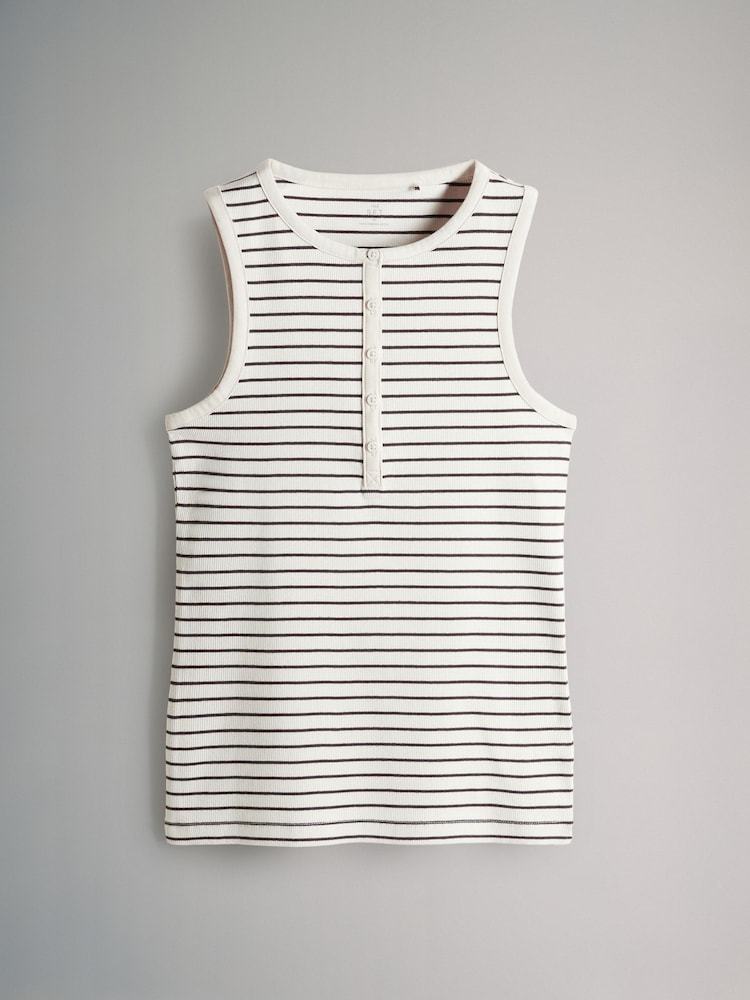 The Set Pink/Black/Cream/Stripe Ribbed Henley Vests 4 Pack - Image 12 of 15